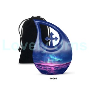 Urna Funeraria para Cenizas Humanas con Forma de Lágrima y Luz Azul Aurora, con Bolsa de Terciopelo Gratis - Product Image 6