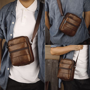 High Quality Genuine Leather Adjustable Strap Small Shoulder <b>Messenger</b> <b>Bag</b> Vintage Fashion for Summer <b>Men's</b> Crossbody Phone <b>Bag</b> - Product Image 6