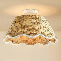 Lámpara de Techo de Jacinto de Agua con Borde Ondulado, Tejida a Mano, de Mimbre Natural, Estilo Boho, Decorativa para Interiores