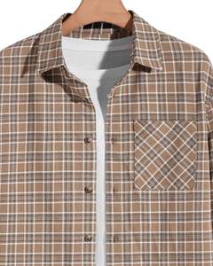 Chemise en flanelle à carreaux marron pour homme, personnalisée par le fabricant, boutonnée, manches longues, décontractée, avec poche poitrine, douce et chaude pour un usage quotidien - Product Image 4