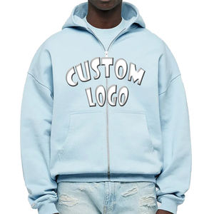 Fabricante Drop Shoulder Algodón Peso pesado Cremallera Sudadera con capucha Logotipo personalizado Oversized Thick Puff Print Zip up Hoodies - Product Image 1