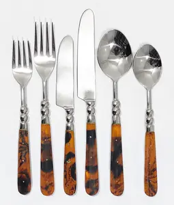 New Decorative Metal Cutlery Set Bone Inlay Handle For Home & Hotel Dinner Table Decor Silverware Flatware Set