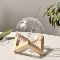 Verres à Cocktail Personnalisés en Verre Borosilicate Soufflé Main avec Support en Bois Transparent pour Mariage Fête Bar Restaurant