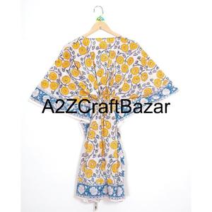 Vestido Casual Midi Tipo Túnica con Cuello en V, de Algodón Puro Lavable y Ecológico, con Estampado Floral Bohemio y Borlas, de Manga Corta - Product Image 1