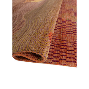 Alfombra Manchaha de Lana y Seda de Bambú con Patrón Abstracto Anudada a Mano en Rojo y Naranja - Para Uso Doméstico Les-1257 - Product Image 2