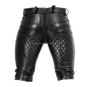 <b>Men's</b> Black <b>Leather</b> Casual Nonwoven <b>Shorts</b> Custom Quilted Design Breathable Quick Dry Zipper Pockets Snap Mid Waist Hot <b>Shorts</b> - Product Image 2