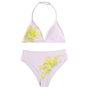 Ensemble de bikini à imprimé floral pour femmes, haut triangle à col halter, bas hipster, en spandex et polyester extensible, maillot de bain respirant, vêtements de plage - Product Image 4