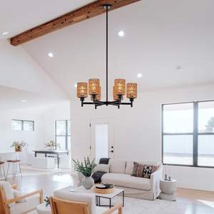 Candelabro de ratán tejido a mano, accesorio de iluminación Vintage 24,8, candelabro negro de mimbre de bambú, candelabro de ratán bohemio moderno Retro - Product Image 1