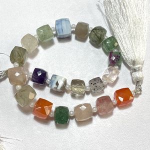 Cuentas con forma de caja facetada de piedra mixta Natural, taladro de soporte ASP GEMS de 7-8MM, hebra de 6 pulgadas de largo para la fabricación de joyas - Product Image 5