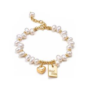 จีลูเลีย วินเทจ โกลด์จี้รูปหัวใจสร้อยข้อมือแฟชั่นมุกบาโรก - Product Image 1