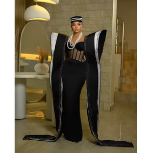 Robe enveloppante pour femme, style royal africain traditionnel, luxueuse, en coton, soie et polyester, coupe ajustée, broderie complexe - Product Image 4