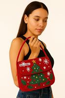 Sac à bandoulière de Noël pour femme, style mode, orné de perles faites à la main, motif géométrique, fermeture magnétique, avec sangle, idéal pour les fêtes de fin d'année