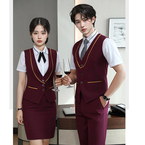 高品質スター付きホテル従業員ユニフォームカスタムハウスキーピングスタッフレセプションドアマンニットホテルユニフォームセーターチョッキ - Product Image 3