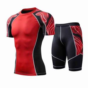 Wholesale Sportswear Custom <b>Men's</b> Gym Compression Short New Design Breathable Fitness <b>Rash</b> <b>Guard</b> Sets - Product Image 2