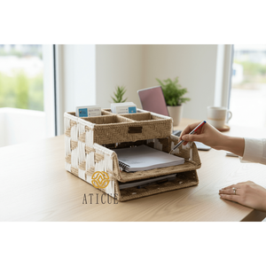Housse pour ordinateur portable en jute et coton tricoté, écologique et artisanale, 15x11x8 pouces, organiseur de bureau multifonctionnel pour une utilisation sur le bureau - Product Image 1