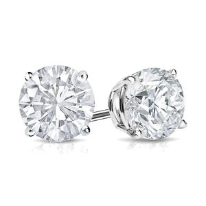 Pendientes de tuerca de moissanita chapados en oro blanco, diseño de solitario redondo brillante, joyería clásica atemporal para uso diario y de fiesta - Product Image 1