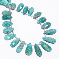 Collier de pierres précieuses en amazonite naturelle verte classique, facettée, en forme de poire, 8 pouces, 7x9, 8x15 mm, 65 carats, certifiée par un tiers, vente en gros