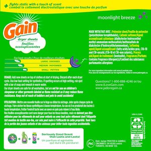 Feuilles assouplissantes pour sèche-linge Gain, 105 unités, parfum Brise de Lune, feuilles assouplissantes pour linge avec Aromaboost Plus 2-en-1 pour une douceur accrue - Product Image 5