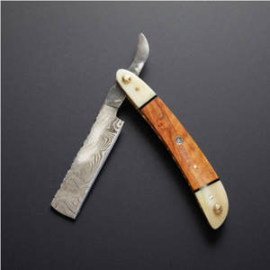 Maquinilla de afeitar recta Damasco hecha a mano con hueso y mango de madera, uso de garganta cortada para la cara - Product Image 1