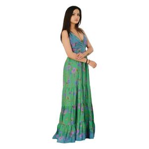 Vestido de Noche Largo para Mujer, Estilo Vintage, con Estampado Floral, Ecológico, de Algodón Tejido, con Encaje y Forro de Seda, sin Espalda, Corte en A, para Bodas y Fiestas - Product Image 4