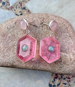 925 Sterling Silver Morganite With <b>Opal</b> <b>Earring</b> , Beautiful Women <b>Earring</b> . - Product Image 3