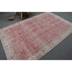 พรมตุรกีวินเทจสีแดงสีเบจ5.3 x 8.3ft พื้นที่ขนาดใหญ่งานเย็บปะทำจากขนสัตว์ออกแบบสำหรับห้องโถงหรือห้องนอน - Product Image 2