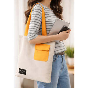Bolsa de Mano de Algodón Color Blanco Hueso con Cierre de Cremallera - Product Image 1