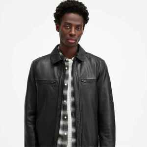 Veste en cuir véritable pour homme de qualité supérieure, coupe ajustée, en peau de mouton véritable, style motard, vêtement d'extérieur décontracté, noir, fermeture éclair, automne-hiver - Product Image 3