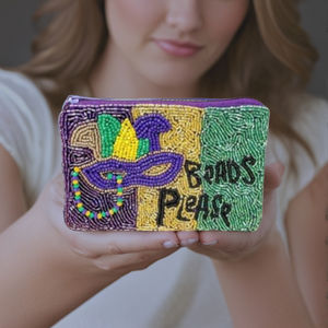 Petits porte-monnaie faits à la main pour femmes Designer exclusif Style Festival Mardi Gras entièrement perlé avec fermeture à glissière doux pour les filles - Product Image 3