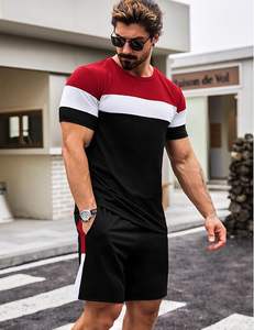 Men's Casual <b>Athletic</b> Sports Summer Sweatsuit Set Breathable Short Sleeve Colorblock T Shirt & Shorts 2 Piece Outfits - Product Image 5