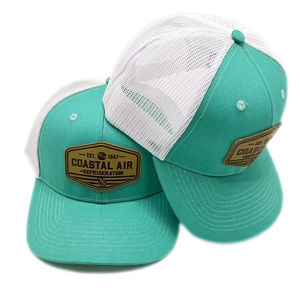 Casquette classique personnalisée ajustable à 6 panneaux Casquette de camionneur rayée en tissu maillé en cuir avec logo en toile/jersey Casquette d'été unisexe pour adulte - Product Image 1