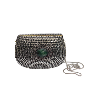 Bolso con cordón de terciopelo con perla y piedra Ambroidry Bolso de ropa de terciopelo de mejor diseño con piedra de perla gris y verde para mujer - Product Image 2
