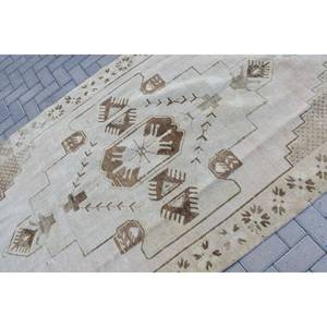 พรมตุรกีวินเทจ4.7 x 10.7ft เบจสีน้ำตาลพื้นที่ขนาดใหญ่งานเย็บปะติดปะต่อกันด้วยผ้าขนสัตว์สี่เหลี่ยมผืนผ้าออกแบบสำหรับห้องโถงพรมยางสำหรับห้อง - Product Image 5