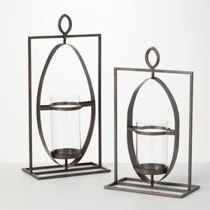 Soporte de vela de metal y vidrio de precio personalizado de alta calidad Diseño único con acabado negro para decoración del hogar - Product Image 1
