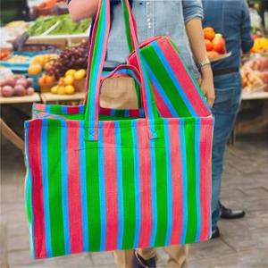 Bolsas de Compra Reutilizables Ecológicas de Nailon Reciclado Tejido PP, para Supermercado, con Diseño de Rayas, Hechas en India, Opciones al por Mayor - Product Image 2