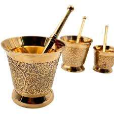 Mortier et pilon en laiton massif pour la cuisine à domicile et à l'hôtel, moulin à sel et à épices, mortier et pilon de qualité supérieure en provenance d'Inde - Product Image 2