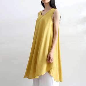 Conjunto de ropa larga para mujer, 100% algodón, sin mangas, cómoda, vestido liso hecho a mano - Product Image 2