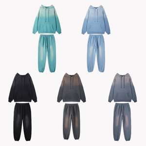 Ensemble de pulls à capuche surdimensionnés vintage en coton dégradé délavé à l'acide Jogger pour hommes - Product Image 1