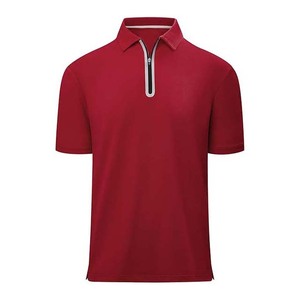 Suéter Masculino de Manga Corta, Corte Ajustado, con Cierre y Cuello Polo, Color Granate - Product Image 1