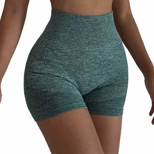 Venta al por mayor de las mujeres de cintura alta Skinny Fit transpirable cintura elástica poliéster Spandex Booty Running Yoga entrenamiento gimnasio pantalones cortos personalizados - Product Image 3
