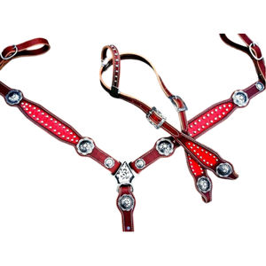 100% cuero genuino de primera calidad occidental Headstall y Breastplate con hermosos diamantes de imitación Equestrian Western Breastplate - Product Image 1