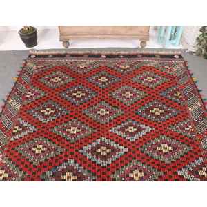 พรมตุรกี ขนาด 5.8x8.4 ฟุต พรมวินเทจขนาดใหญ่ พรมคิลิมสีแดงดำไล่เฉดสี - Product Image 3