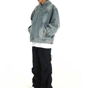 Sudadera con capucha para hombre sin cordón 100% algodón lavado ácido diseño grueso ropa de calle peso pesado esencial Oversize Denim estampado logo personalizado alto - Product Image 5