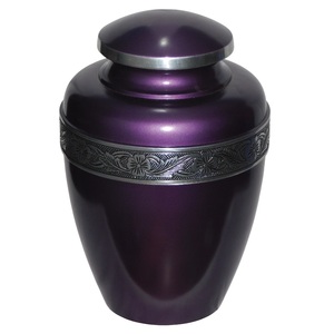 Urnes de crémation en aluminium pour adultes avec gravure en étain et couleur violette finie pour les cendres humaines Fourniture funéraire en métal - Product Image 1