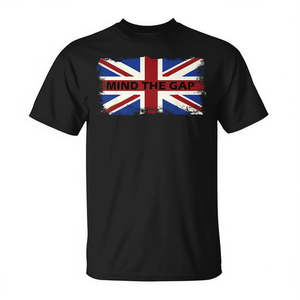 Mind The Gap Union Jack Flag T-Shirt noir pour hommes, vêtements décontractés - Product Image 2