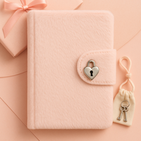 LABON Journal pêche flou avec serrure en forme de coeur Set de clés Cute Furry Diary With Key for Girls Secret Memo Notebook Gift