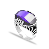 Bague en améthyste authentique pour hommes, vente en gros, argent Sterling 925 turc fait à la main pour hommes