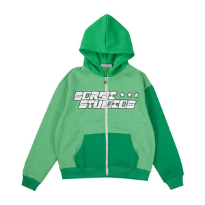 Sudaderas con capucha con cremallera con estampado de color en contraste de diseño personalizado para hombre, sudaderas con capucha bordadas de invierno de algodón 100% lavadas a la piedra - Product Image 2