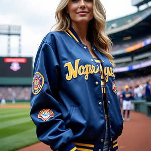 Chaqueta universitaria con bordado de letras personalizado para mujer, chaquetas universitarias de béisbol de doble panel a la moda de invierno para mujer - Product Image 2