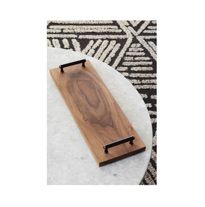Decorative Wooden Serving <b>Tray</b> With Functional Metal Handles Designed For Festive <b>Table</b> Decor And Food Display - Product Image 3
